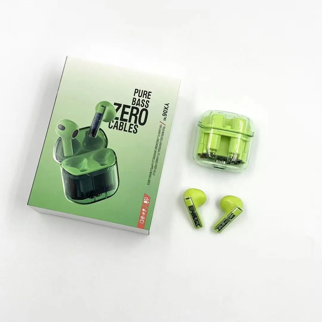YX06 transparent TWS wireless earphones in choice of colours with charging case