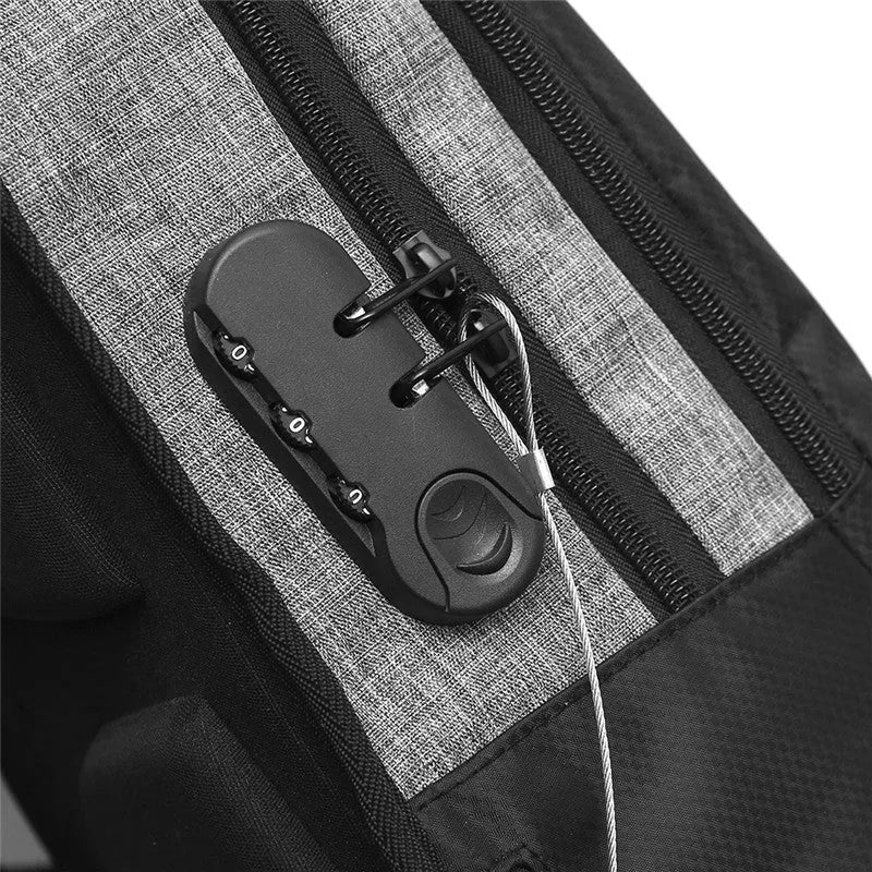 Anti thief USB charging laptop backpack 15.6 inch Oxford travel bag in black, 30cm x 50cm x 11cm