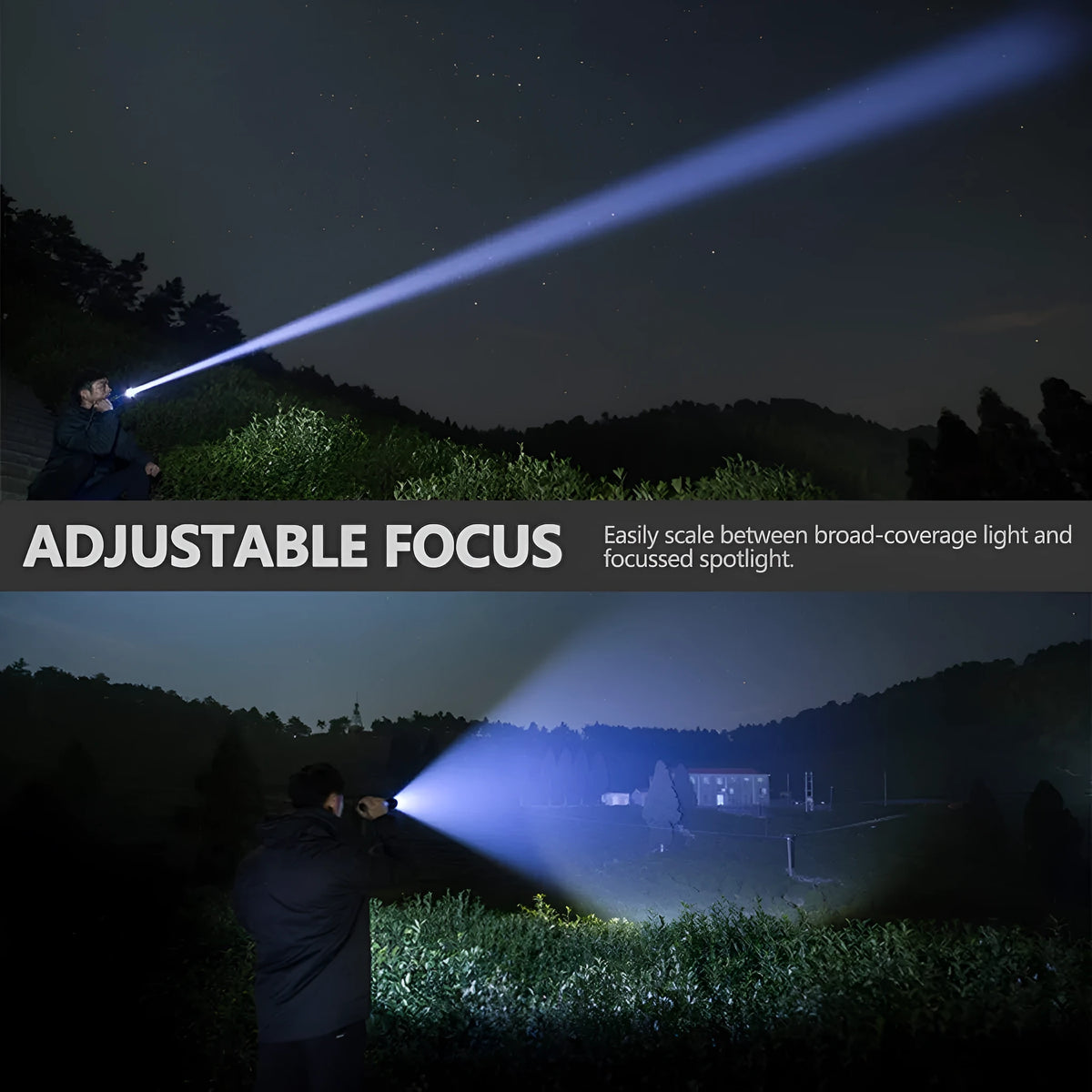 USB Charging Zoom P50 Flashlight with telescopic zoom, XHP70 LED, and aluminium shell