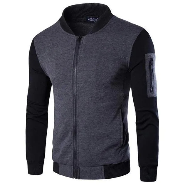Men's patchwork sleeve jacket in black, grey or PU grey, sizes M to XXXL, chest 98 to 114 cm