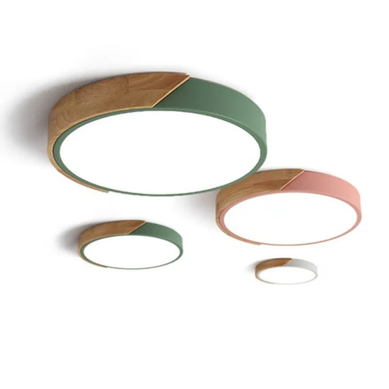 Round 30cm macaron LED ceiling light in seven colour options for bedroom illumination