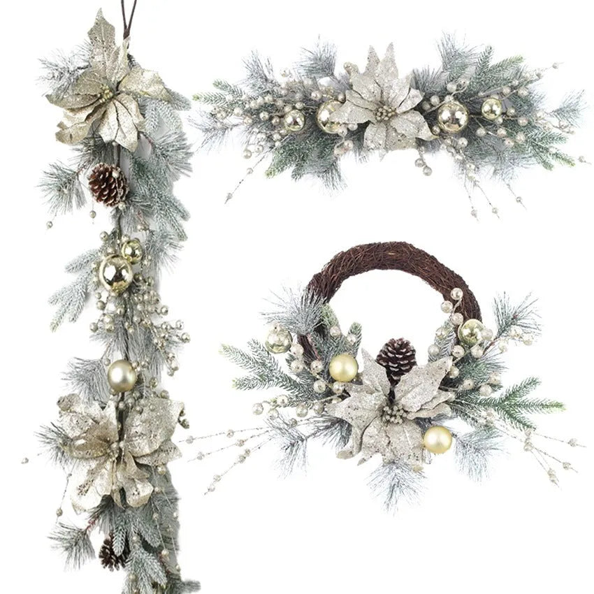 Plastic rattan upside down Christmas door hanging decoration in classical style