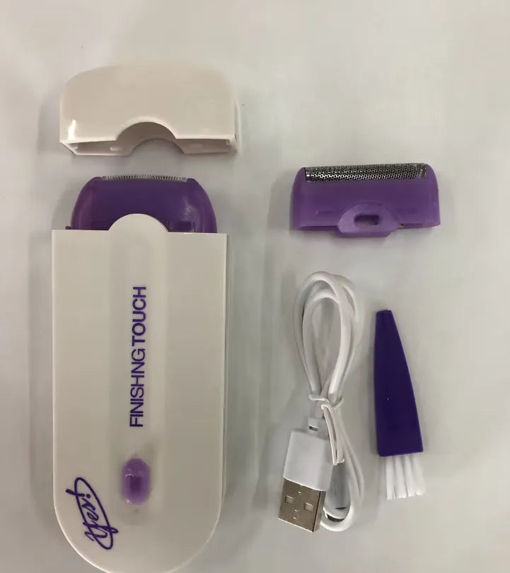 Finishing Touch rechargeable electric hair remover device with trimmer and foil heads on a white background