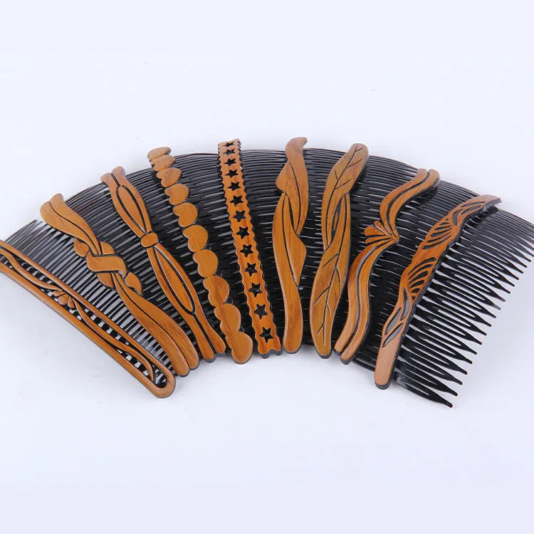 Retro Korean hair comb in plastic and resin, women's wavy styling, 10-piece set with colour options A1 to A10