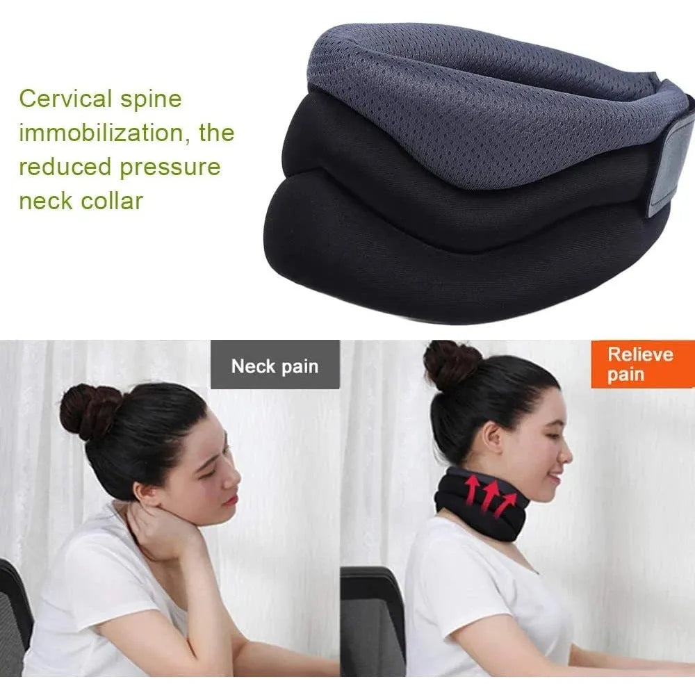Black upgraded foam cervical collar neck brace, 40cm adjustable free size with lower jaw support