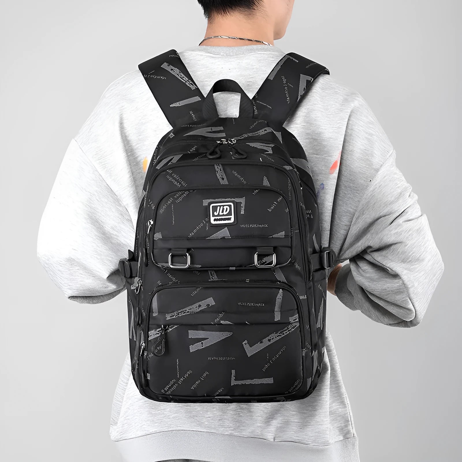 Large capacity nylon school backpack for girls in a choice of colours and geometric patterns.