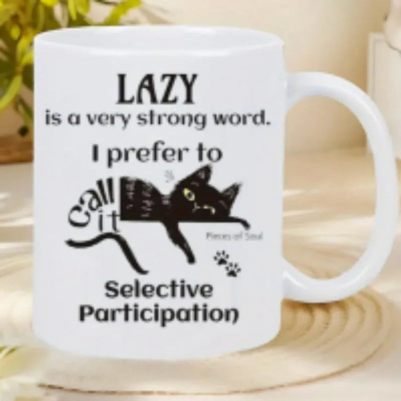 Ceramic mug with thermal transfer printed graphic design and 11oz capacity.