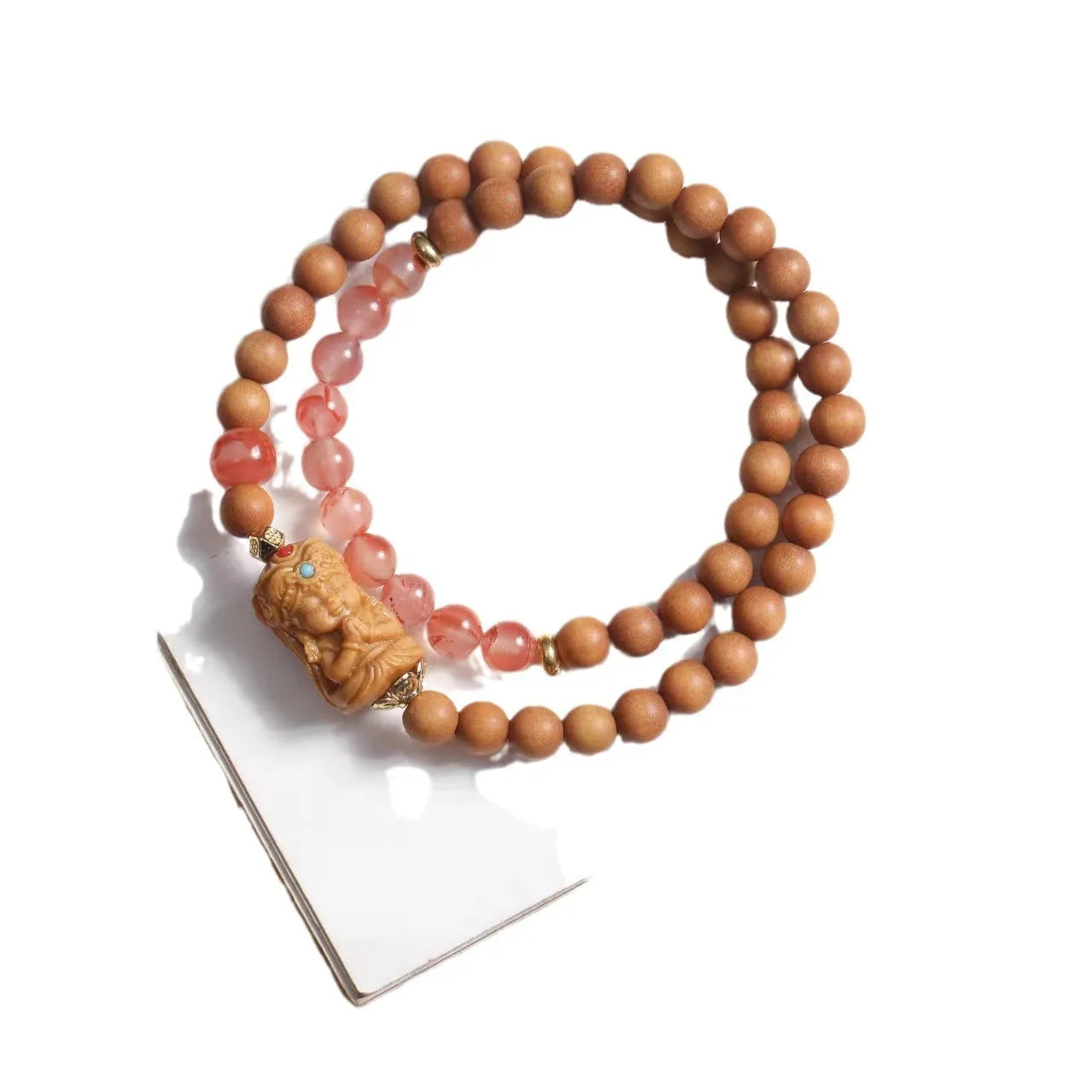 Brown wooden bracelet with double circle design featuring 6mm round beads in traditional weaving style