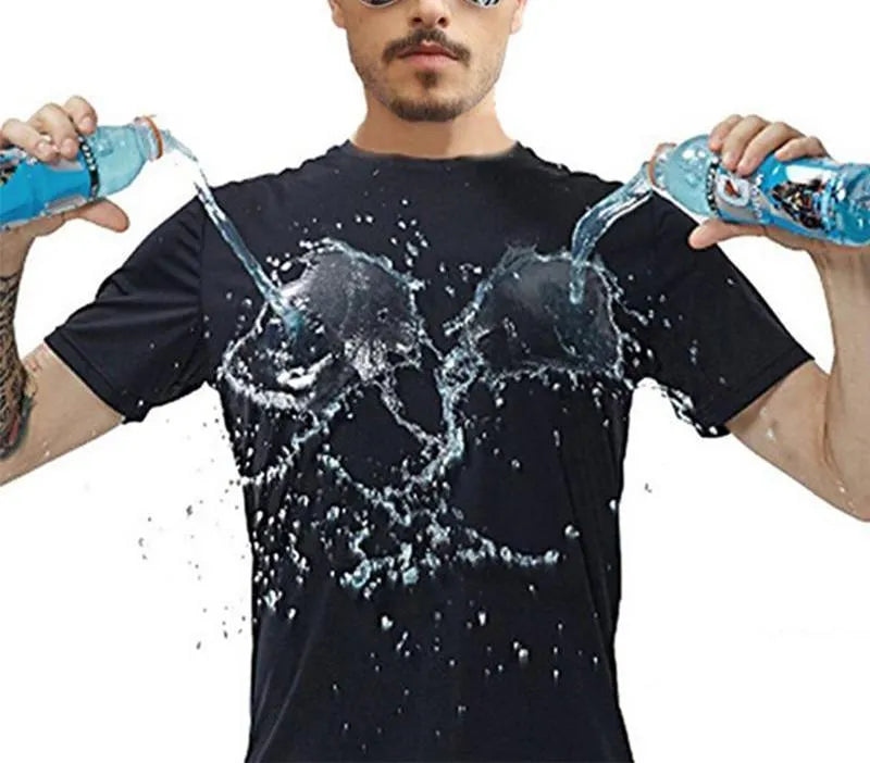 Quick-drying waterproof anti-fouling plain round neck half sleeve T-shirt in white for sports and casual wear