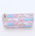 Blue triangle-shaped PU leather pencil case with cartoon pattern and large zipper
