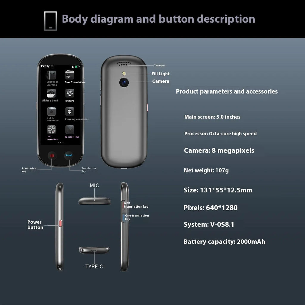 Black handheld simultaneous interpretation translator for business meetings with lanyard
