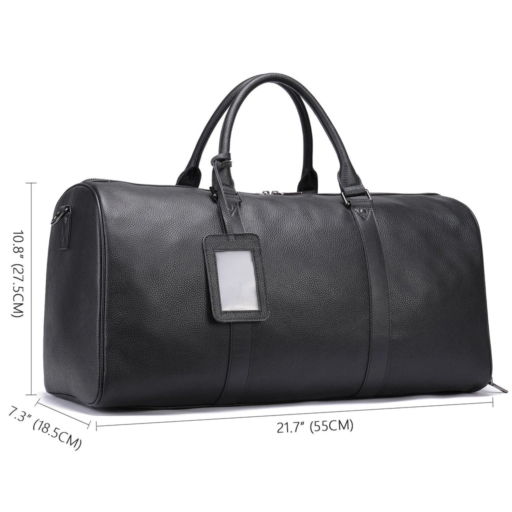 Men's black leather excursion bag with single strap and large capacity