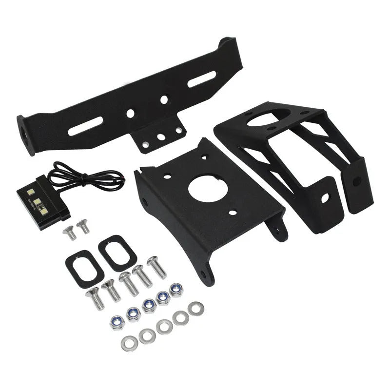 Black aluminium alloy rear licence plate bracket for Honda motorcycle customisation.