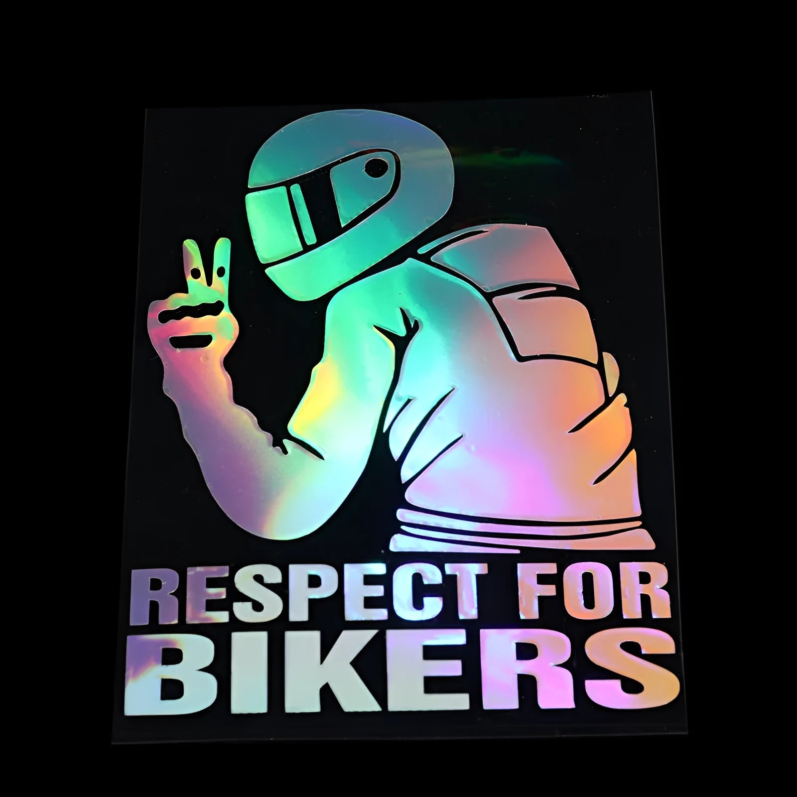 Respect For Bikers motorcycle sticker measuring 15x11cm in reflective silver colour