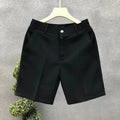 Men's thin cropped straight-leg trousers in black, high elasticity mid waist summer pants