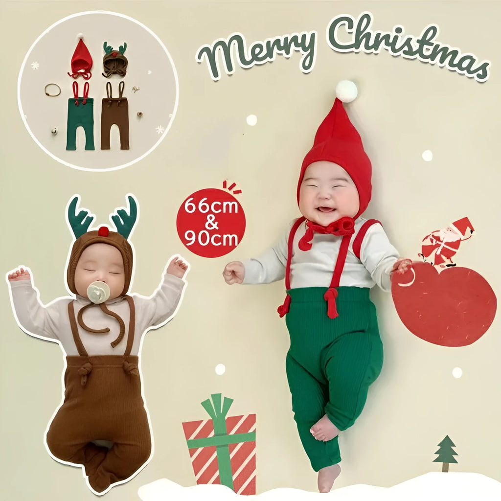 Baby combed cotton suspender jumpsuit in solid colour with hat, suitable for 66-90cm height