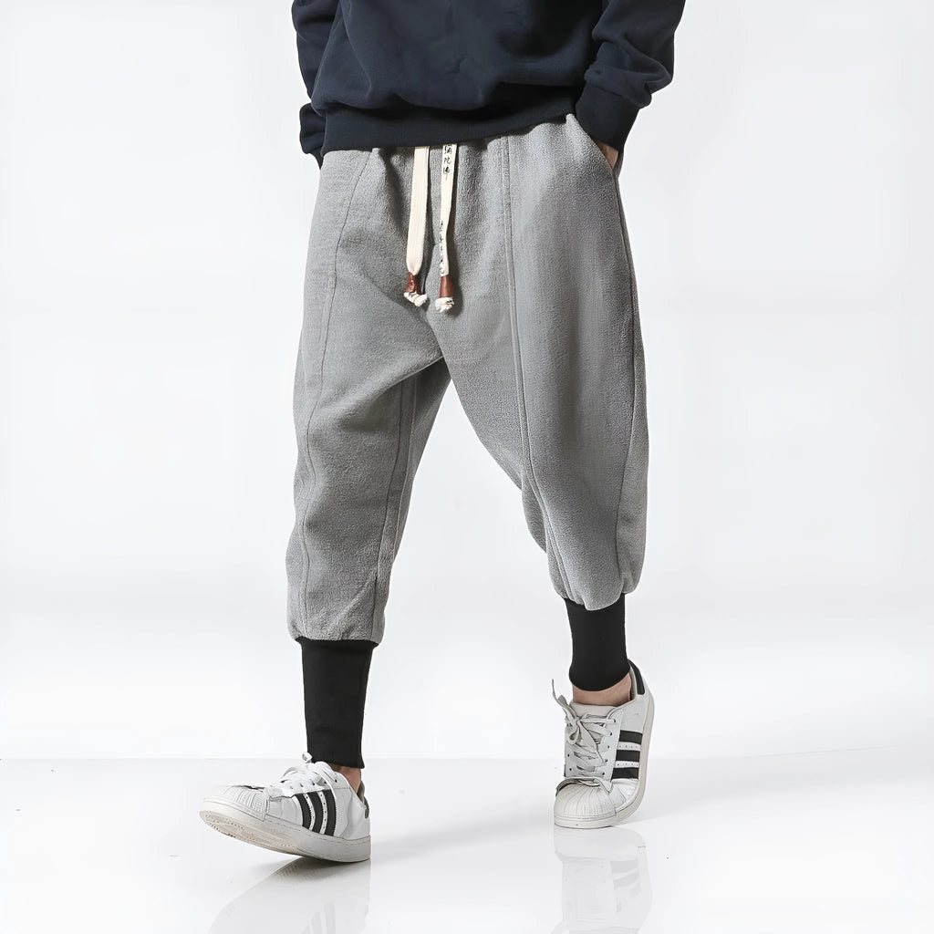 Teen loose fit harem casual pants in dark grey with elastic waist and slant pockets