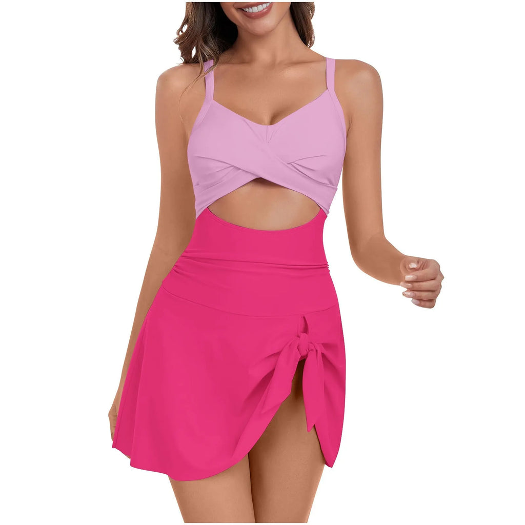 Solid colour one-piece swimsuit for swimming and wading sports in European and American sizing