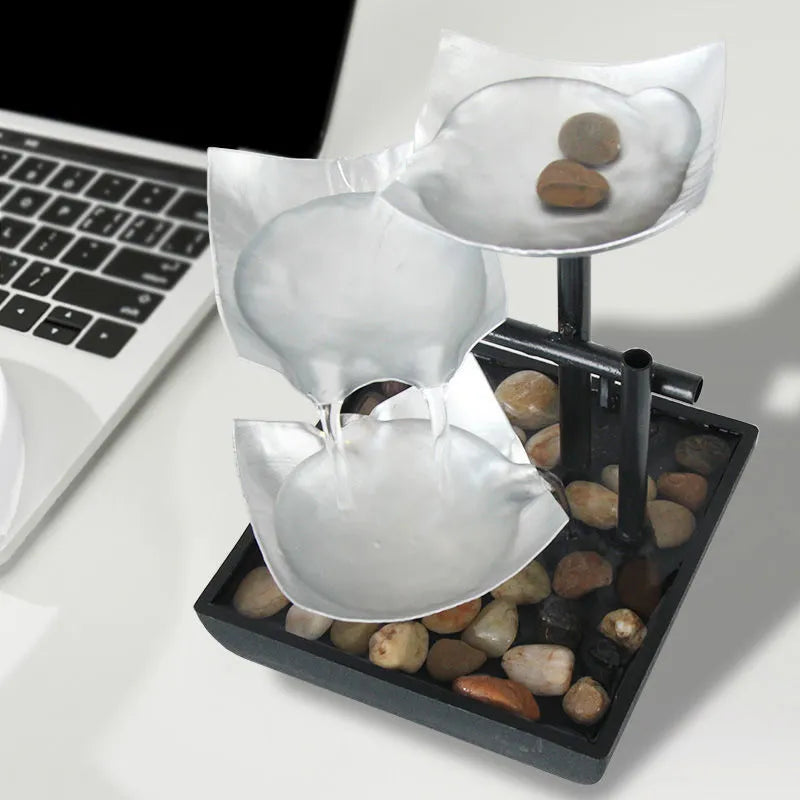 JR001 colour alloy desktop water fountain with modern minimalist design and flowing water ornament