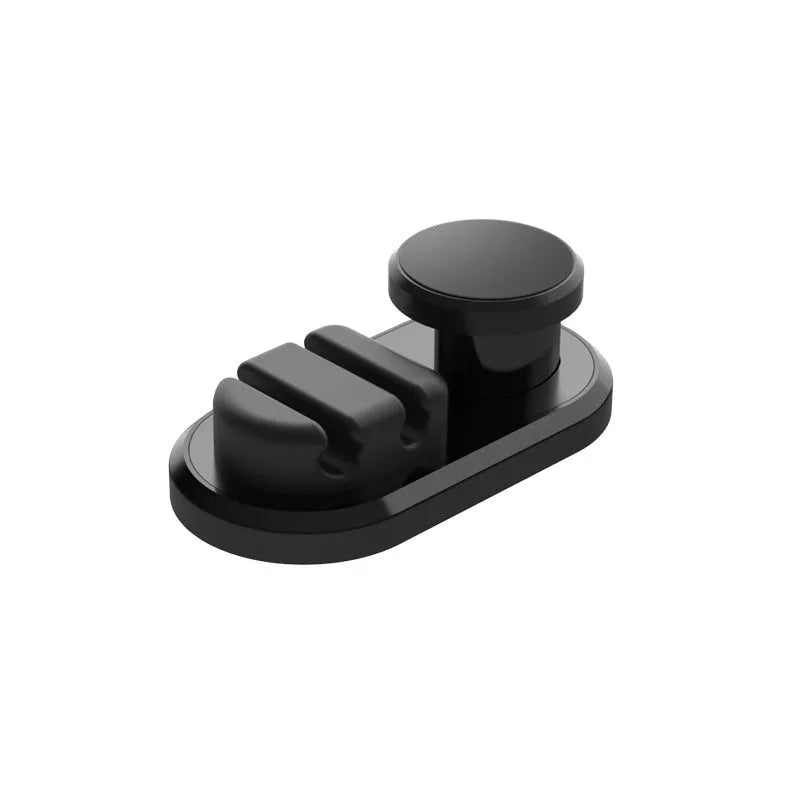 Adhesive car storage hook for cables in dark green colour showing dimensions and mounting surface