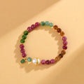Geometric chalcedony bead bracelet with adjustable string closure in tourmaline colour
