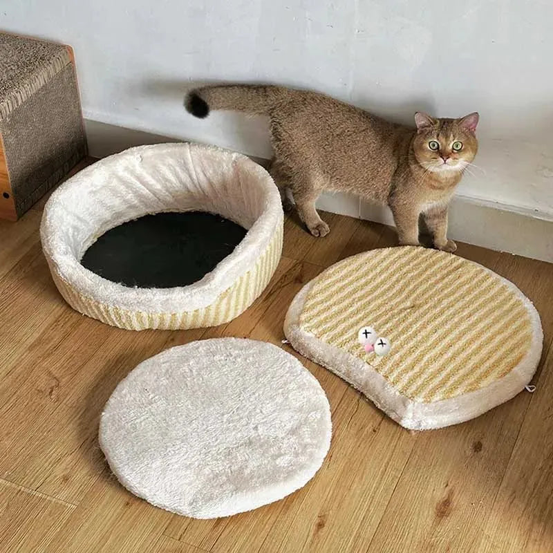 Causeway Braised Sandwich Cat Nest, warm velvet cat bed, 45cm diameter, pink colour, removable lid