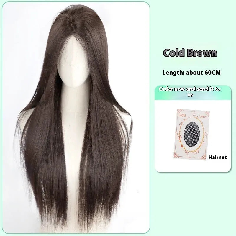 Female full-head wig with forehead lace seamless design in long straight fluffy style