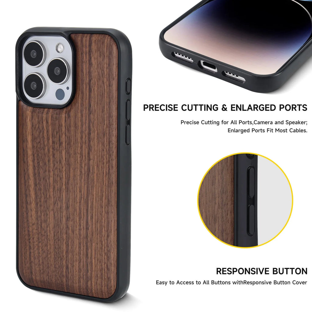 Walnut solid wood all-inclusive magnetic suction drop-resistant phone case for iPhone