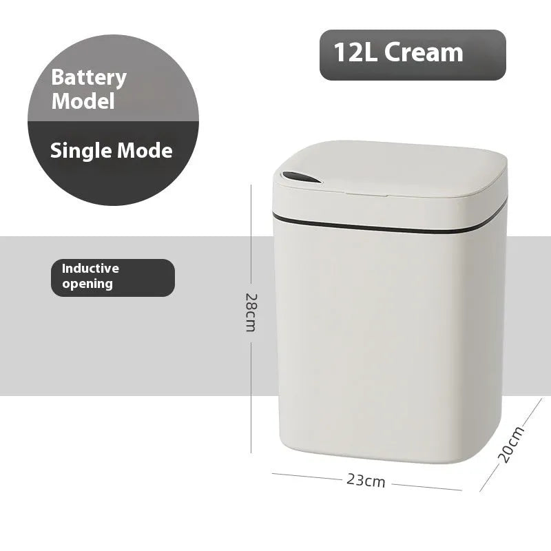Square automatic induction kitchen bin with sensor lid and internal waste sorting compartments.