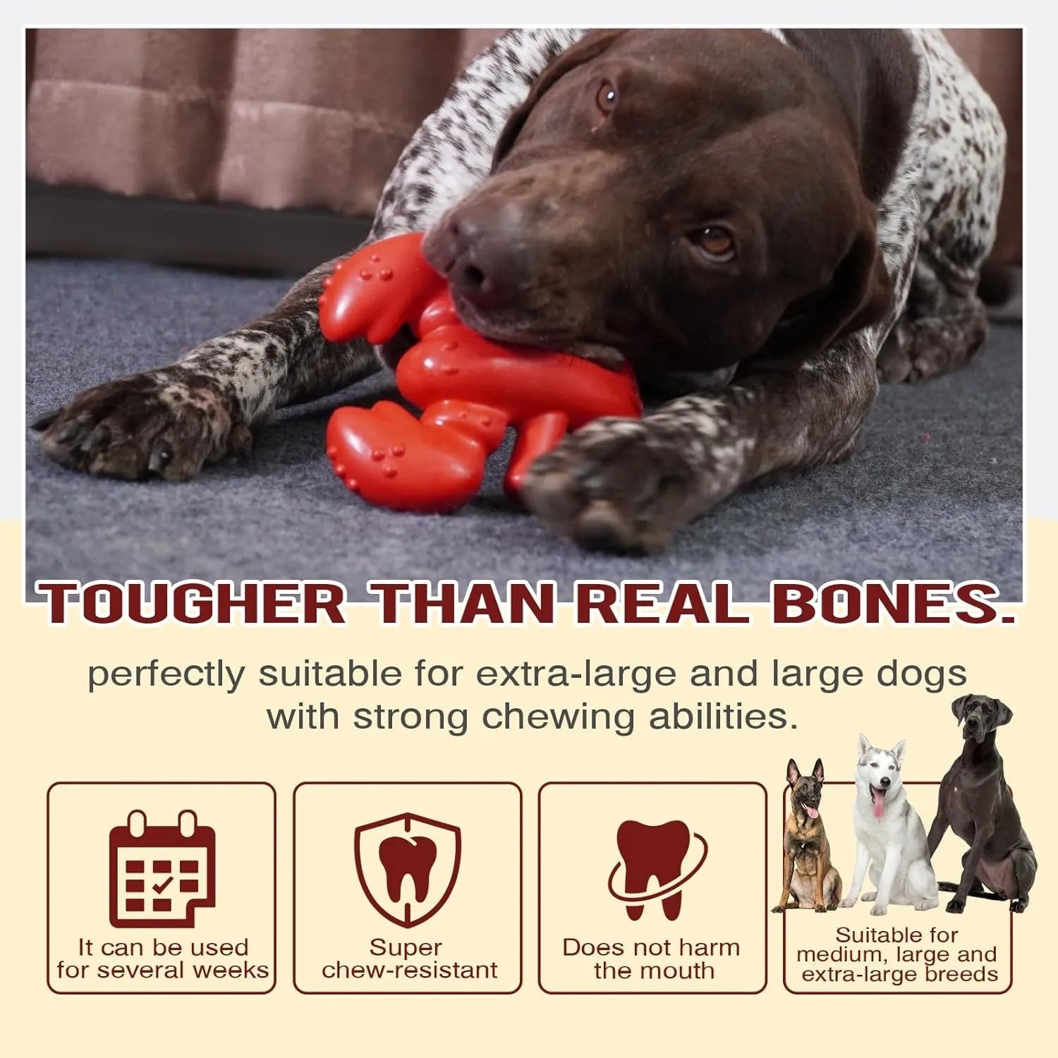 Large red durable nylon chew toy for aggressive chewing big dogs