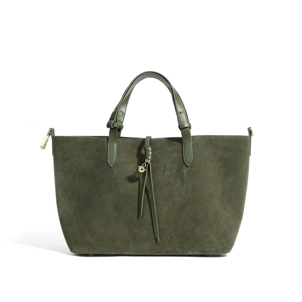 Maillard-style retro tote bag in olive green with document pocket and three-dimensional outer pocket
