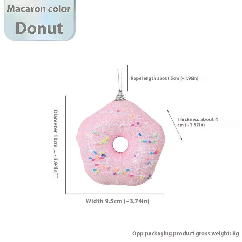 Foam Christmas macaron colour series pendant in ice cream shape, pink colour, hanging on a Christmas tree branch