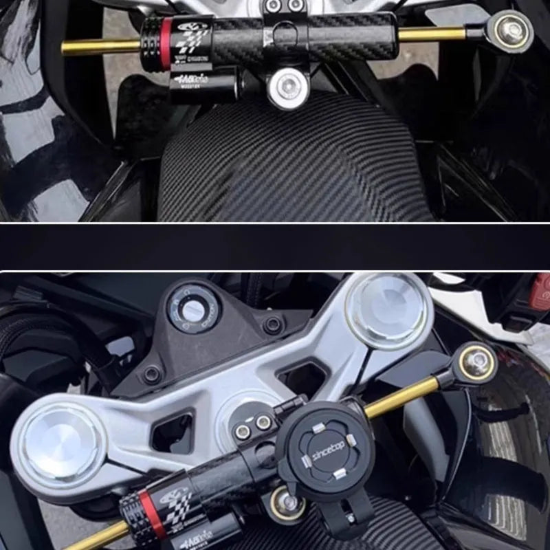 CFMOTO 450SR directional damper bracket with carbon fibre construction and 16-segment adjustment gear