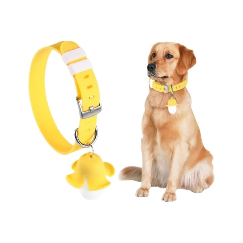 Yellow banana-shaped USB rechargeable pet collar light with geometric pattern for dog safety