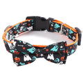 Geometric polyester cat collar in black ghost, yellow pumpkin, or black skull, sizes XS S M L