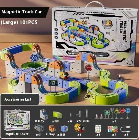 Children's educational track cube building blocks toy 55-piece Basic Edition with plastic and electronic components