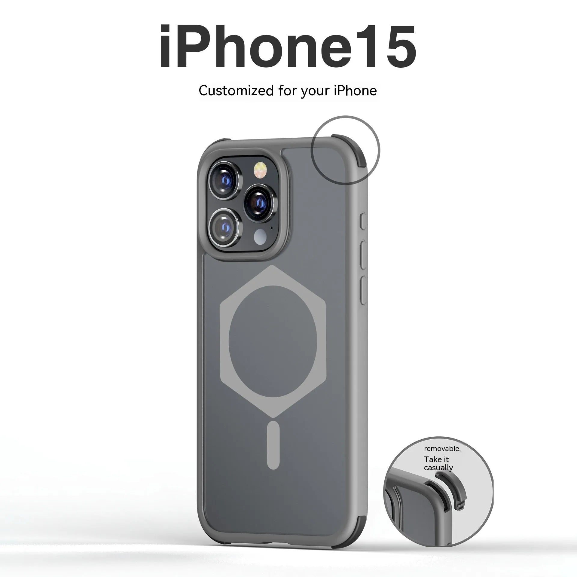 Matte frosted silicone magnetic phone case for Apple iPhone 15 series in black with five-pointed star ring design