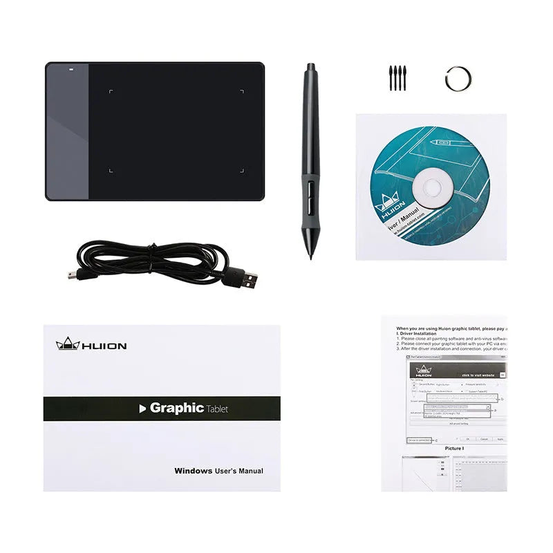 HUION 420 black electronic drawing board with USB, 4 x 2.23 inch work area, 2048 levels