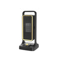 Black desktop PTC ceramic heater with knob controls showing dimensions 14.9x11.1x33.5cm
