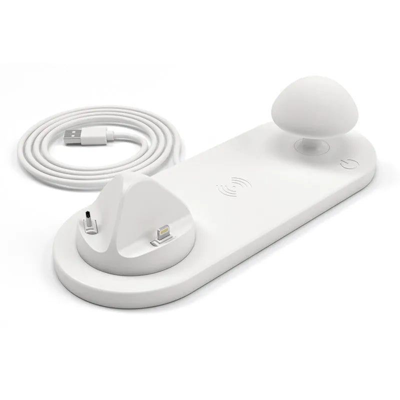 White 3 in 1 USB desktop charging dock with wireless charging pad for Apple iPhone