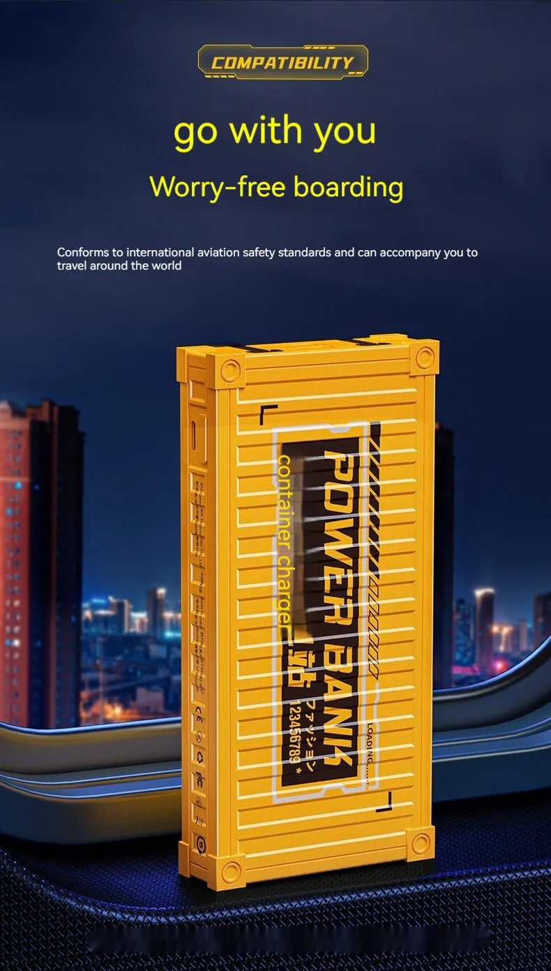 Cable container power bank in silver or yellow, 10000mAh and 20000mAh options, ABS+PC shell