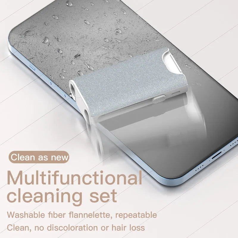 5-in-1 multifunctional screen and earphone cleaning pen kit with flocking sponge and metal tip.