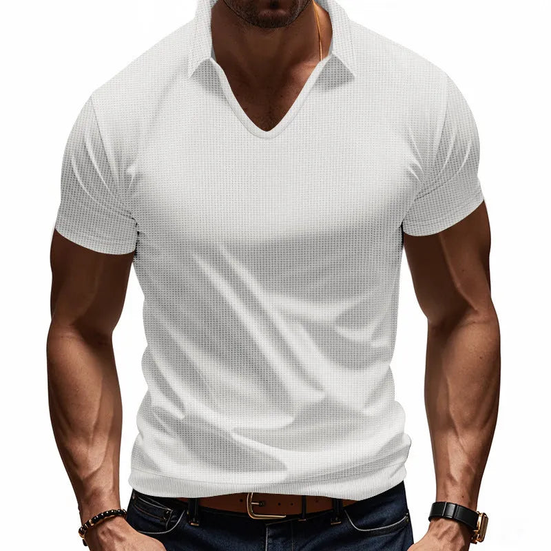 Men's loose fit V-neck short sleeve t-shirt in cotton blend fabric, summer casual wear
