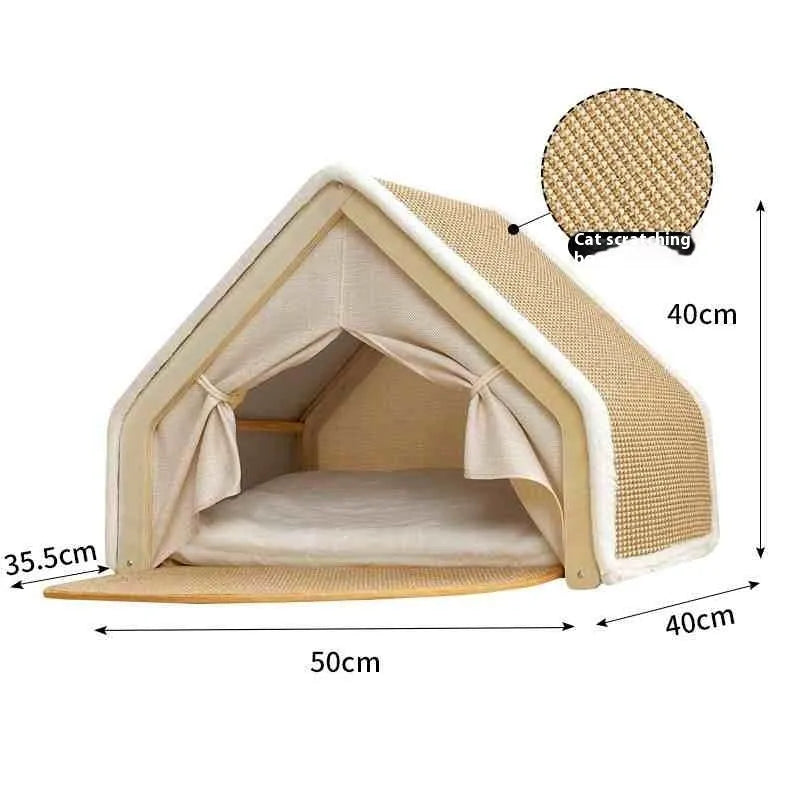 Large sisal cat tent with solid wood frame indoor cat scratch board house villa