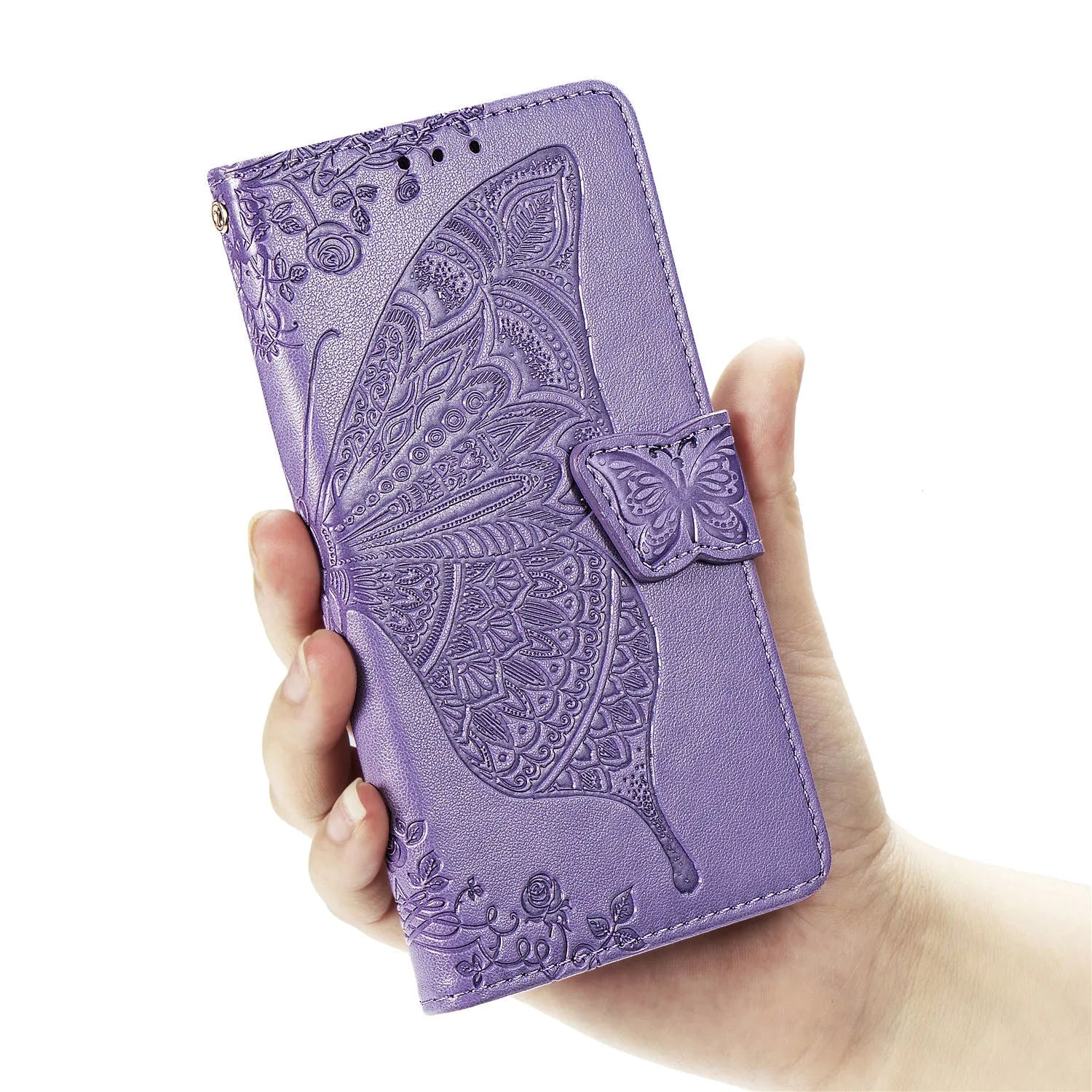Flower butterfly embossed TPU phone case for Samsung, black colour, clamshell style