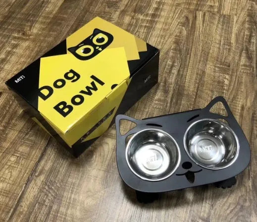 Anti-falling stainless steel cat dog feeding bowl with inclined design, 35x25x80cm, available in black