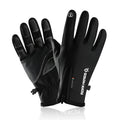 Pair of black polar fleece cycling gloves with split fingers and pattern, winter bike gear