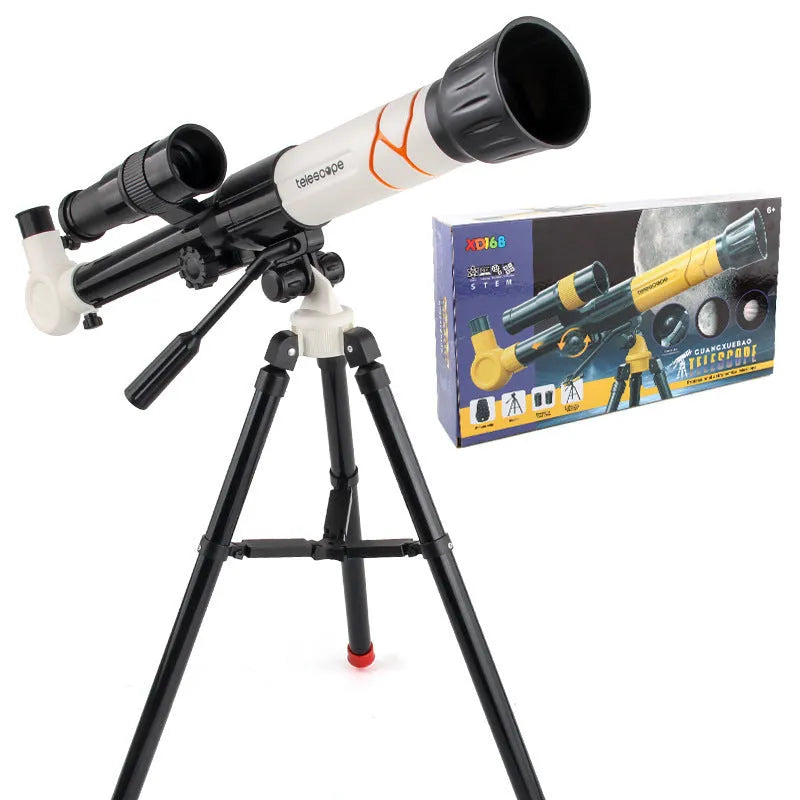White 150X kids astronomical telescope on tripod compatible with Apple iPhone