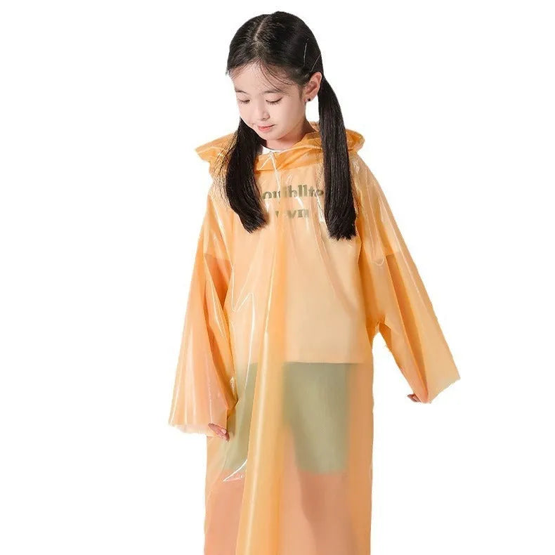 Children's disposable card raincoat folded to 13x9cm with colour options including blue, yellow, orange, pink, green, white and mixed