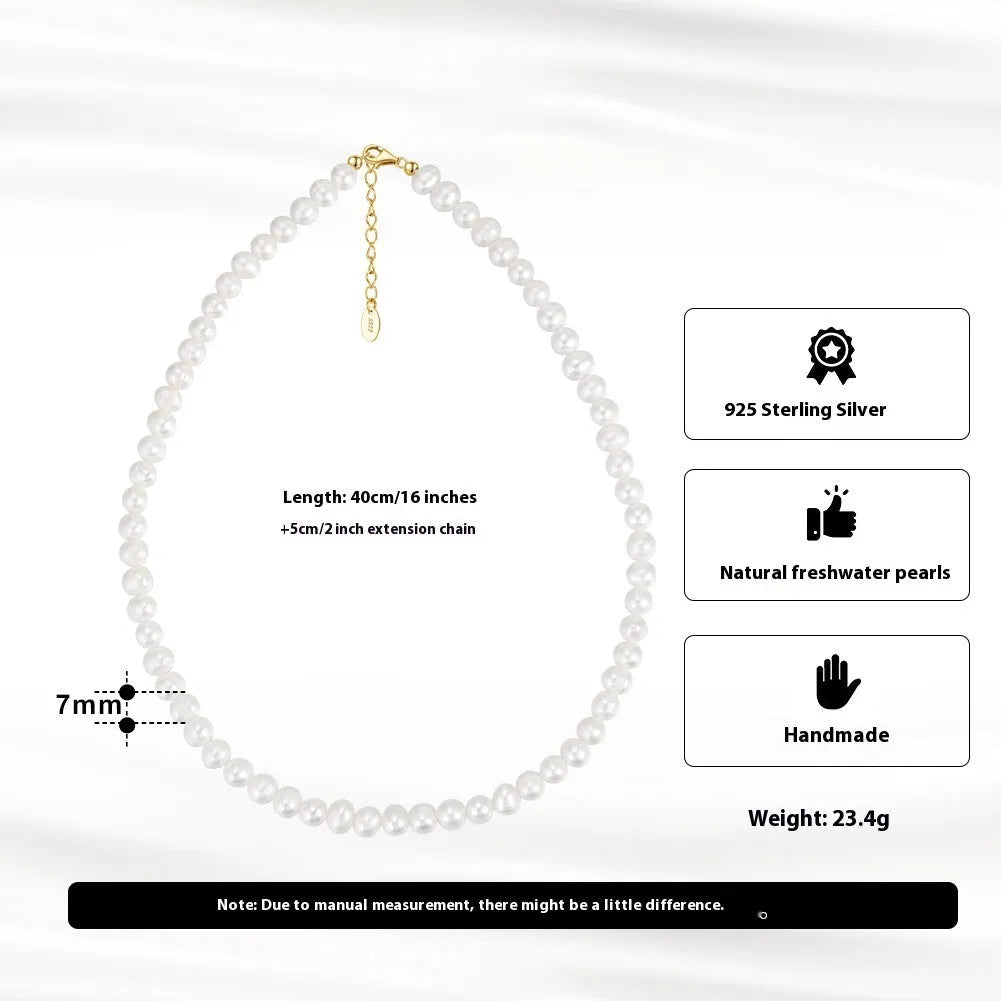 Close-up of a women's adjustable sterling silver necklace with a 6-7mm natural freshwater pearl pendant.